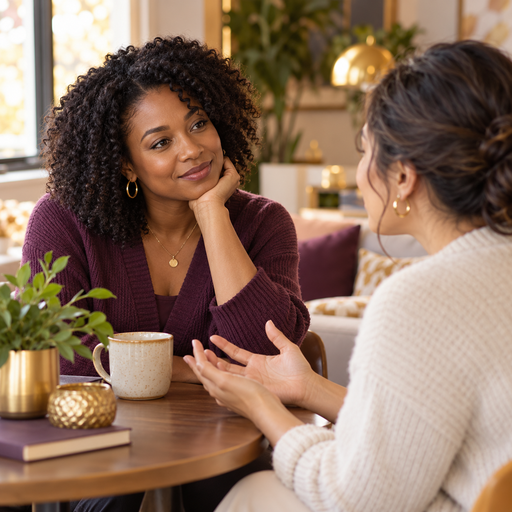 A thoughtful conversation illustrating listening with care